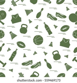 Seamless pattern on the sports theme. Vector illustration sports and fitness equipment. Series of Sporting Patterns.