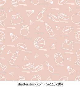 Seamless pattern on the sports theme. Vector illustration sports and fitness equipment. Series of Sporting Patterns.