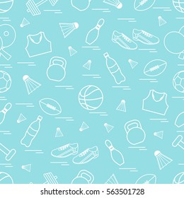 Seamless pattern on the sports theme. Vector illustration sports and fitness equipment. Series of Sporting Patterns.