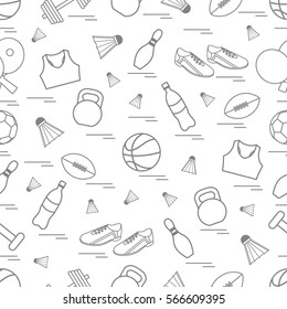 Seamless pattern on the sports theme. Vector illustration sports and fitness equipment. Series of Sporting Patterns.