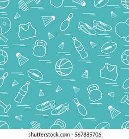 Seamless pattern on the sports theme. Vector illustration sports and fitness equipment. Series of Sporting Patterns.