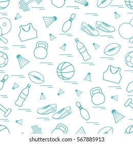 Seamless pattern on the sports theme. Vector illustration sports and fitness equipment. Series of Sporting Patterns.