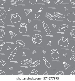 Seamless pattern on the sports theme. Vector illustration sports and fitness equipment. Series of Sporting Patterns.
