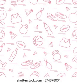 Seamless pattern on the sports theme. Vector illustration sports and fitness equipment. Series of Sporting Patterns.