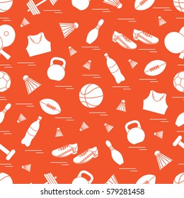 Seamless pattern on the sports theme. Vector illustration sports and fitness equipment. Series of Sporting Patterns.