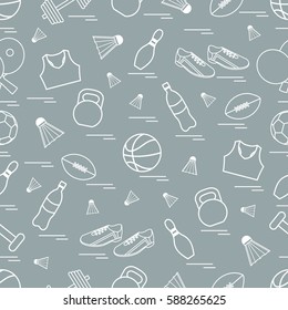 Seamless pattern on the sports theme. Vector illustration sports and fitness equipment. Series of Sporting Patterns.