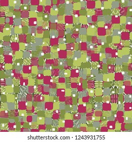Seamless pattern on square splashes background. Spring theme. Camouflage principle.