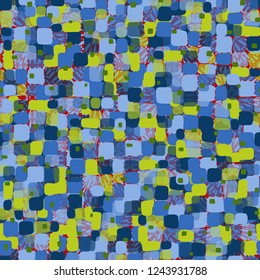 Seamless pattern on square splashes background. Spring theme. Camouflage principle.