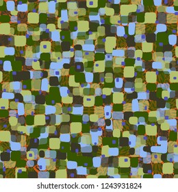 Seamless pattern on square splashes background. Spring theme. Camouflage principle.