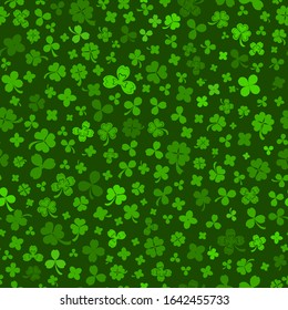 Seamless pattern on St. Patrick's Day made of clover leaves in green colors