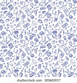 Seamless  pattern on a subject back to school  in style doodle.Drawn by hand. Background in vector.