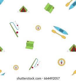 Seamless pattern on summer journey in the camping. Vector pattern camping isolated on white background