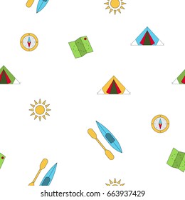 Seamless pattern on summer vacation in the campground. Vector pattern camping isolated on white background