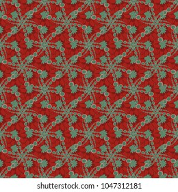 Seamless pattern is on swatches panel. Vector pattern, repeating grunge line of abstract red, green and neutral flowers or leaves.