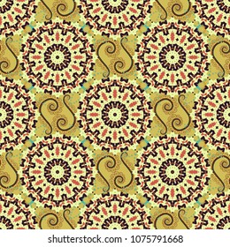 Seamless pattern is on swatches panel. Vector pattern, repeating grunge line of abstract orange, white and brown flowers or leaves.