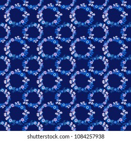 Seamless pattern is on swatches panel. Vector pattern, repeating grunge line of abstract violet, blue and purple flowers or leaves.
