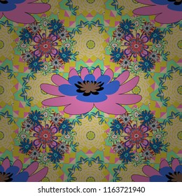 Seamless pattern is on swatches panel. Vector pattern, repeating grunge line of abstract beige, yellow and pink flowers or leaves.