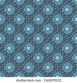 Seamless pattern is on swatches panel. Vector pattern, repeating grunge line of abstract blue, gray and black flowers or leaves.