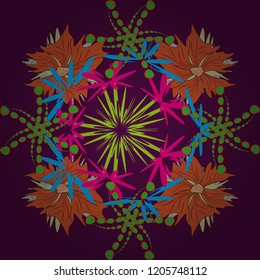 Seamless pattern is on swatches panel. Vector pattern, repeating grunge line of abstract green, purple and orange flowers or leaves.