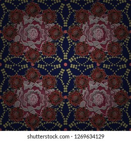 Seamless pattern is on swatches panel. Vector pattern, repeating grunge line of abstract black, brown and red flowers or leaves.