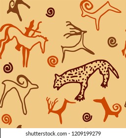 Seamless pattern on the theme of the Altaic shamanism, vector design