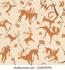 Seamless pattern on the theme of the Altaic shamanism, vector design