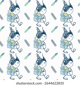 Seamless pattern on the theme of back to school. Girl with a school backpack