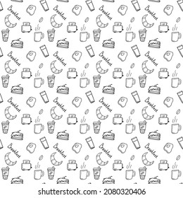 seamless pattern on the theme of breakfast in the style of doodle