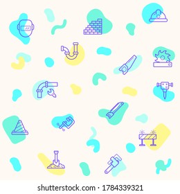 Seamless pattern on the theme of construction, industry, labor, industrial equipment, tools, engineering, machinery, work and more. simple color icons on beige background.