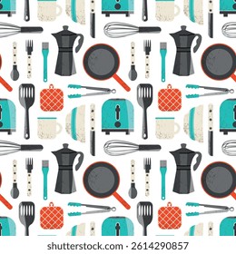Seamless pattern on the theme of cooking and kitchen utensils.