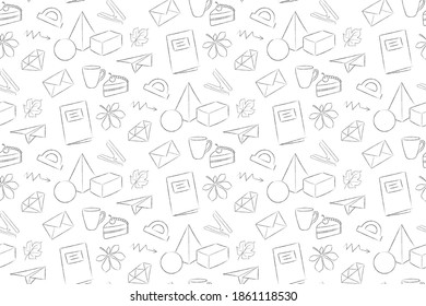 Seamless pattern on the theme of education, black linear vector on a white background