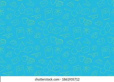 Seamless pattern on the theme of education, yellow linear vector on a blue background