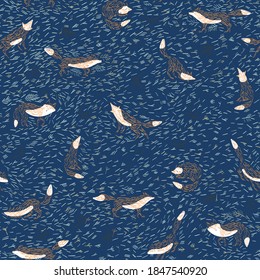 Seamless pattern on the theme of fox and bird. Can be used in textile production, interior solutions