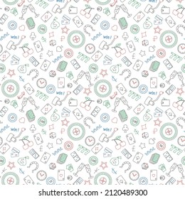 Seamless pattern on the theme of gambling and money simple colored contour icons on white background