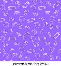 Seamless pattern on the theme of games. The background is light purple blue. Vector illustration.