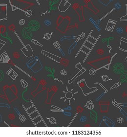 Seamless pattern on the theme of the garden , planting and growing harvest, simple colored chalks on the dark school Board