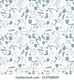 Seamless pattern on the theme of the garden , planting and growing harvest, a simple contour icons , grey silhouettes icons on a white background