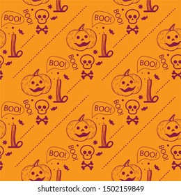 Seamless pattern on the theme of Halloween. Background for packaging. Hand-drawn illustration.