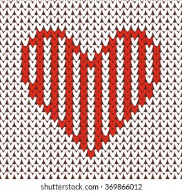 Seamless pattern on the theme of holiday Valentine's Day with an image of the Norwegian and fairisle patterns. Red hearts on a white background. Wool knitted texture. Vector Illustration