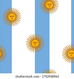 Seamless pattern on the theme of Independence Day in Argentina on June 9. Decorated with elements of the Argentine flag.