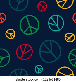 Seamless pattern on the theme of International Day of Non-Violence on October 2. Decorated with a symbol of peace.