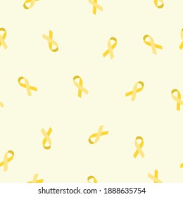 Seamless pattern on the theme of International Childhood Cancer Day on February 15. Decorated with a yellow Ribbon  - Cancer Awareness symbol.