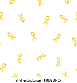 Seamless pattern on the theme of International Childhood Cancer Day on February 15. Decorated with a yellow Ribbon  - Cancer Awareness symbol.