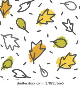 Seamless pattern on the theme of Knowledge Day on September 1. Decorated with a hand drawn autumn leaves.