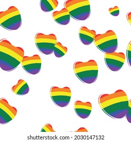 Patrón sin foco en el tema de LGBT. Antecedentes abstractos en la forma de los corazones y el color de la bandera LGBT