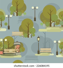 seamless pattern on the theme parks and nature in retro style