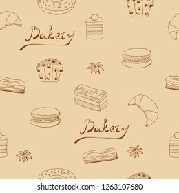 Seamless pattern on the theme of "pastry". The original inscription "bakery".