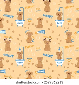 seamless pattern on the theme of pet care and wool washing