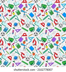 Seamless pattern on the theme of the school, a simple color icons on a light background