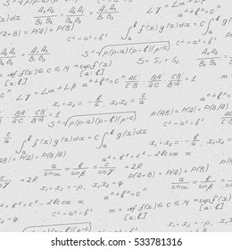 Seamless pattern on the theme of the subject of mathematics, formulas, theorems , dark characters on a light  background